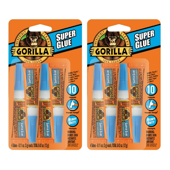 Gorilla Super Glue Liquid - Fast Setting, Clear, Anti Clog Cap - 4 Tubes, 2-Pack