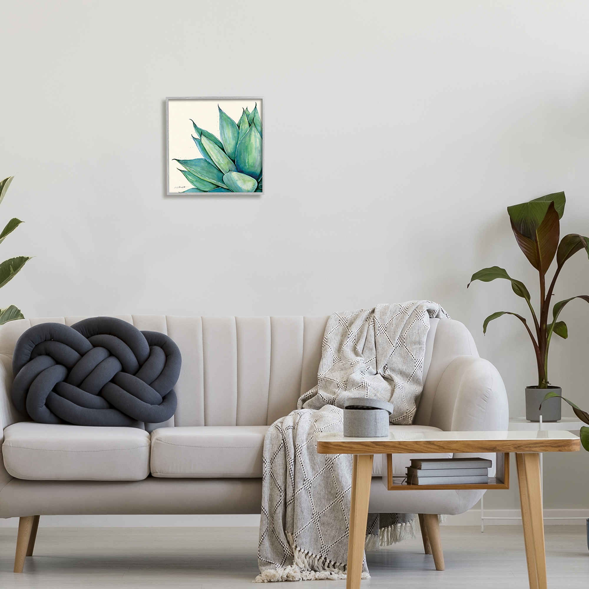 Stupell Green Aloe Plant Succulent Botanical & Floral Painting Gray Framed Art Print Wall Art