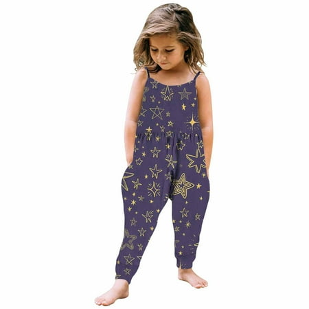 

Baby Jumpsuit with Pockets Summer Casual Harem Rompers Kids One Piece Cute Strap Toddler Pants Backless Outfits