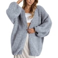 thumbnail image 1 of Cardigan Sweaters for Women Fall Winter Long Lantern Sleeve Loose Casual Open Front Fuzzy Sweater Coats Outerwear, 1 of 3
