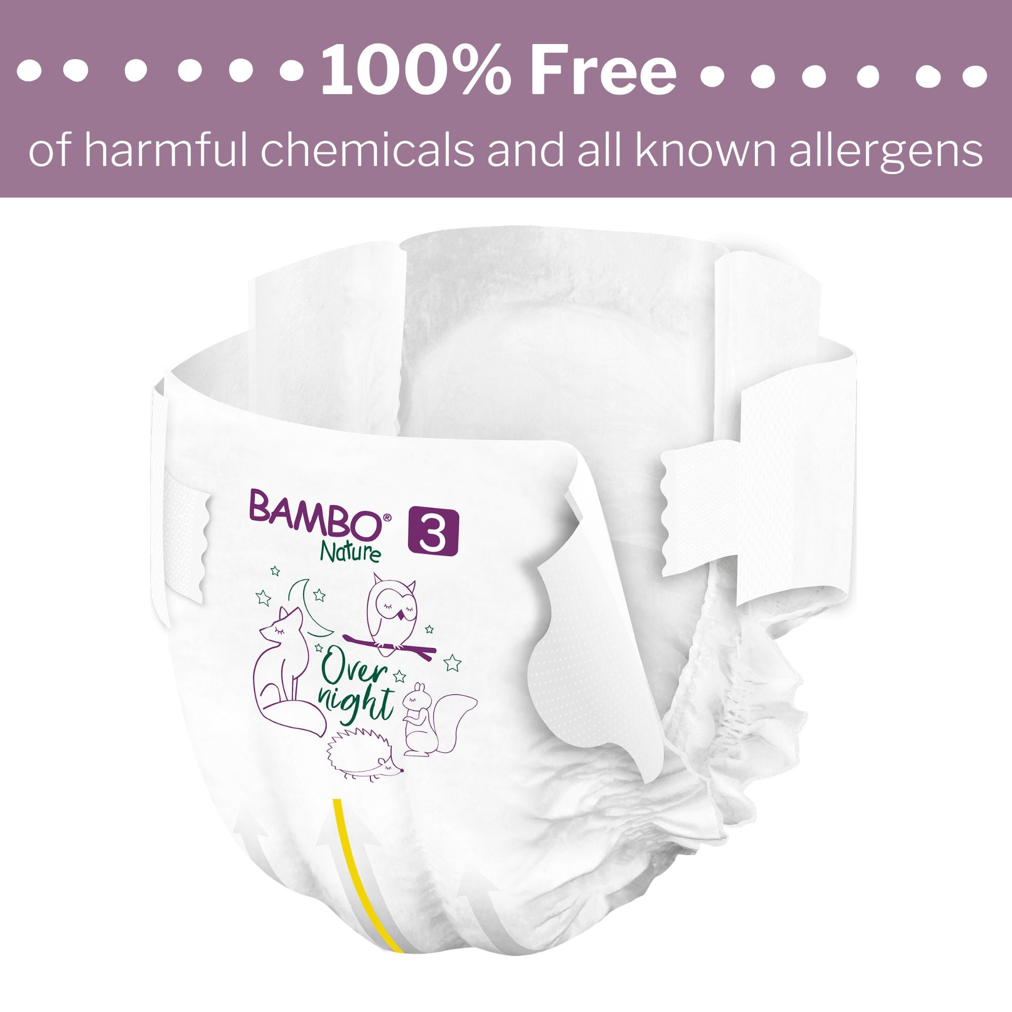 Bambo Nature Overnight Diapers, Eco-Friendly Disposable Baby Diapers - Size 3, 9-18 lbs, 26 Count, 4 Packs, 104 Total