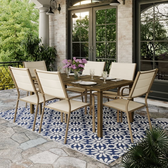 Mainstays Cobble Hill 7-Piece Steel Outdoor Dining Set, Cream