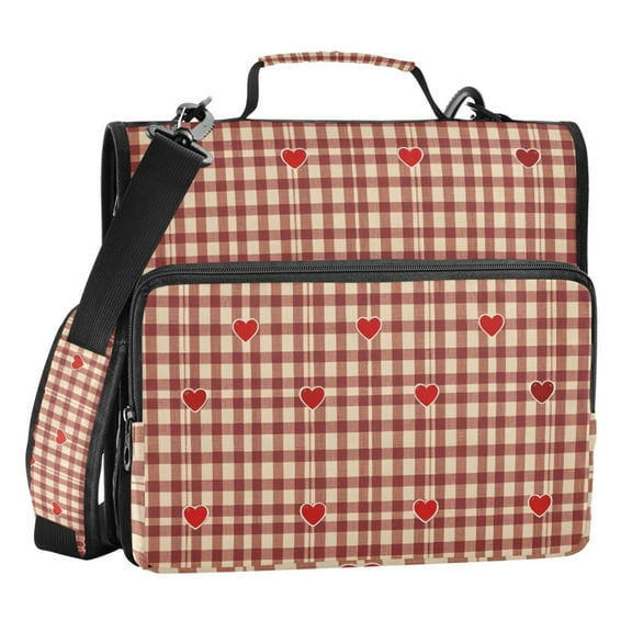 ALAZA Zipper Binder Red Hearts Checkered 3 Ring Trapper Keeper File Folder Organizer Bag