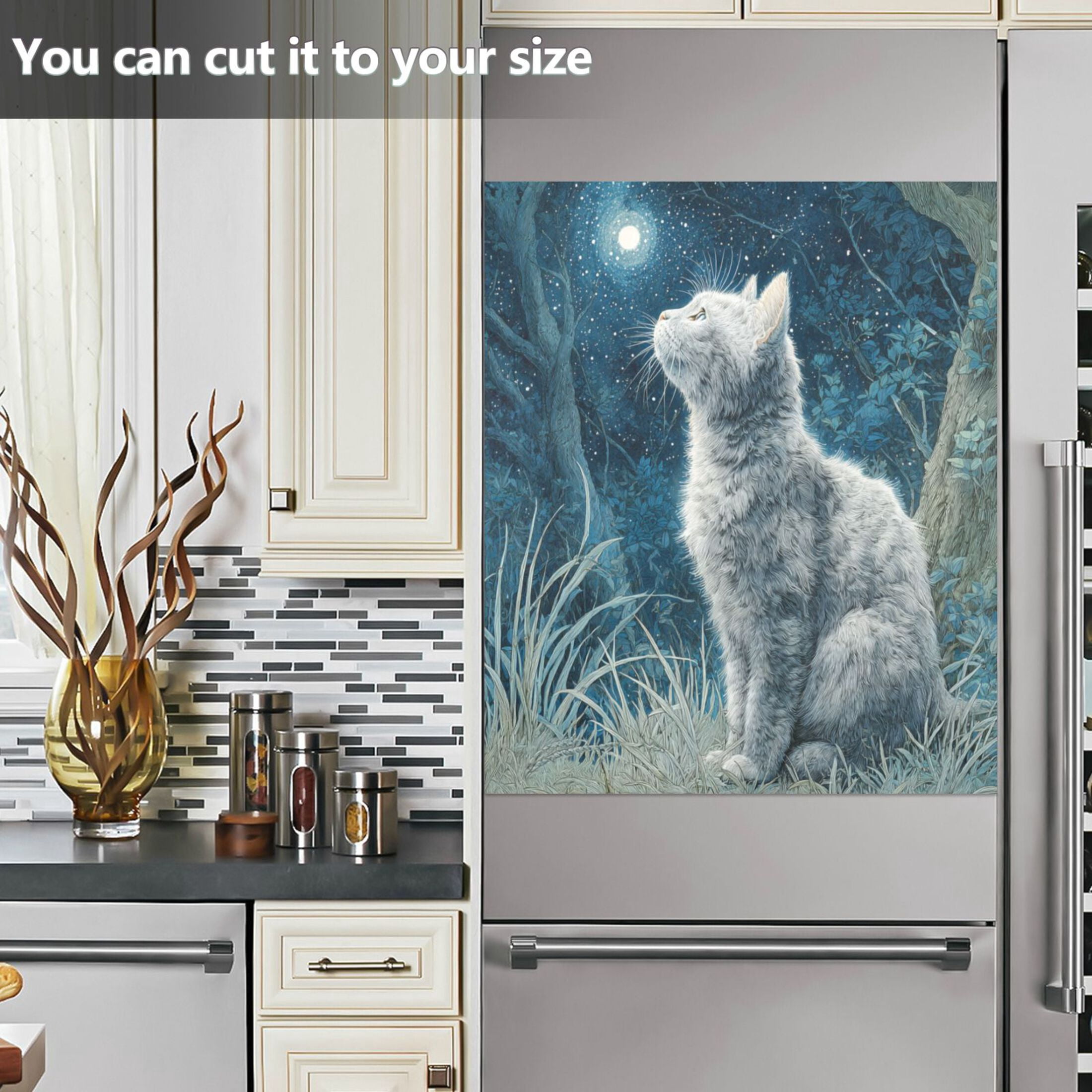 Dishwasher Magnetic Refrigerator Magnet Cover Sticker Home Decorative 23"x26" Silver Cat