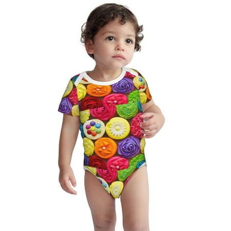 

Fotbe Brightly Colored Cupcakes Pattern Unisex-baby Short-sleeve Bodysuit Short Sleeve Bodysuits One-piece 100% Organic Cotton for Infant Baby Boys Unisex-18 Months