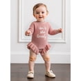 thumbnail image 5 of BemeyourBBs Baby Girl Sweater Romper Spring Fall Winter Clothes Letter Embroidery Round Neck Long Sleeve Ruffled Knit Jumpsuit, 5 of 9