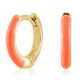thumbnail image 4 of Gold Plated Neon Coral Pink Enamel Huggie Hoop Earrings for Women, 4 of 5