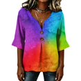 thumbnail image 5 of Stralyhd 3/4 Length Sleeve Womens Tops 2026 Summer Business Casual V Neck Henley Blouses Travel Vacation Button Down Tops Work Tie Dye Shirts Sky Blue L, 5 of 7