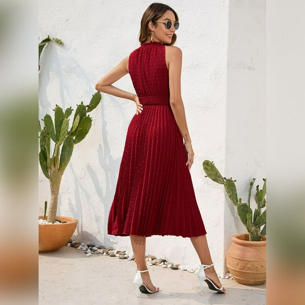 IWEMEK Women Casual Summer Dress Semi Formal Dinner Outfits Plus Size  Keyhole Halter Neck Red Pleated Dresses for Ladies - Walmart Business  Supplies