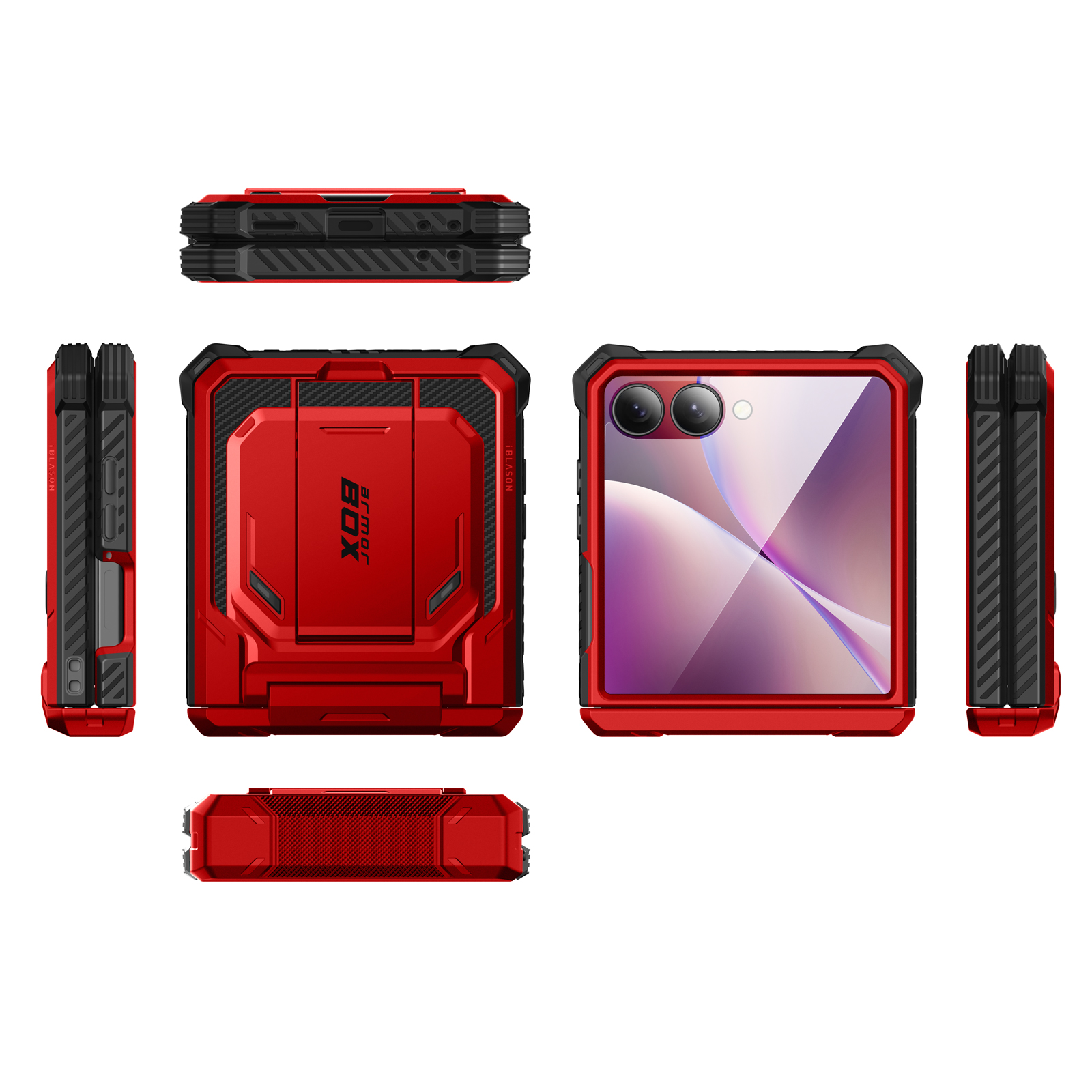 i-Blason Armorbox for Samsung Galaxy Z Flip 7 Case with Stand, [Built-in 9H Screen Protector] [with Belt-Clip] [Hinge Protection], Full-Body Military Protection Phone Case for Samsung Z Flip 7, Ruddy