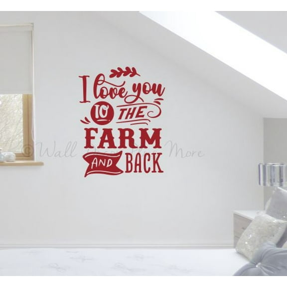 I Love You to Farm and Back Farming Wall Decal - Removable Vinyl Wall Art - Farm Decals for Walls - Quotes Wall Decor for Bedroom - Adhesive Wall Lettering, 23x18-Inch Red