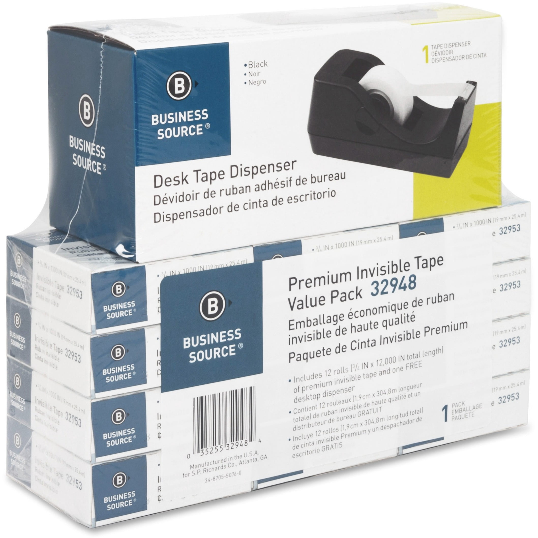 Business Source, BSN32948, Invisible Tape Dispenser Value Pack, 12 / Pack, Clear