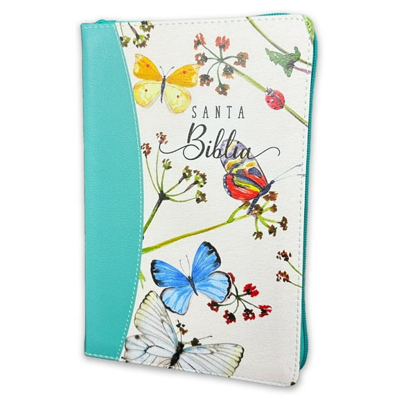 Biblia para Mujer con Cierre Letra Grande 12 puntos RV1960 imit. floral mariposas con indice