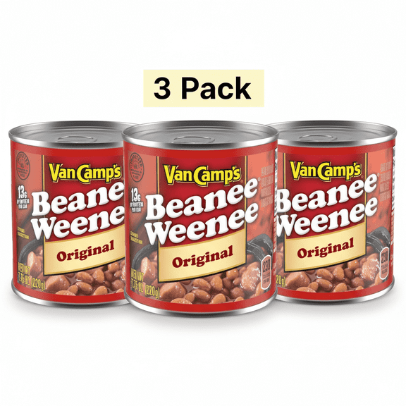 Van Camp's Original Beanee Weenee, 13g Protein Per Serving, Canned Food, 7.75 oz. Can (3 Pack)