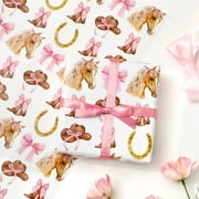 FYSUIMU Pink Bow PriNst Horse Wrapping Paper -Mini Roll- 17 Inch x 32.8Ft Western Cowgirl Gift Wrap Paper Farmhouse Art Paper for Birthday Baby Shower DIY Crafts