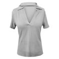 thumbnail image 6 of yunLCZ Casual Tops Discounted New Women's Casual V Neck Solid Color Lapel Short Sleeved Shirt workout form-fitting T-shirts women, 6 of 7
