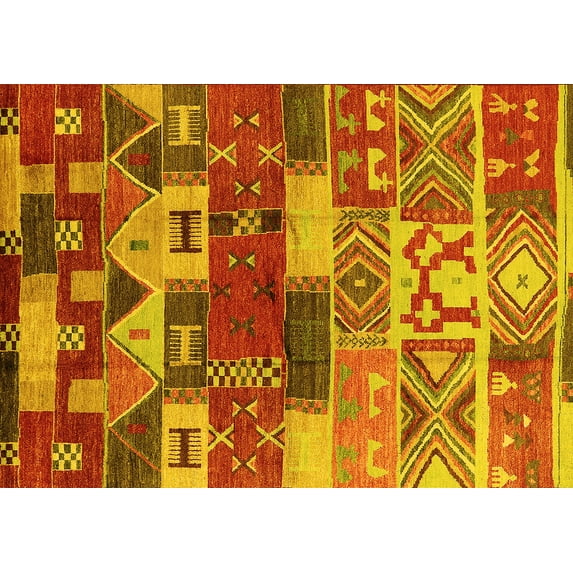 Ahgly Company Machine Washable Indoor Rectangle Oriental Yellow Industrial Area Rugs, 7' x 9'