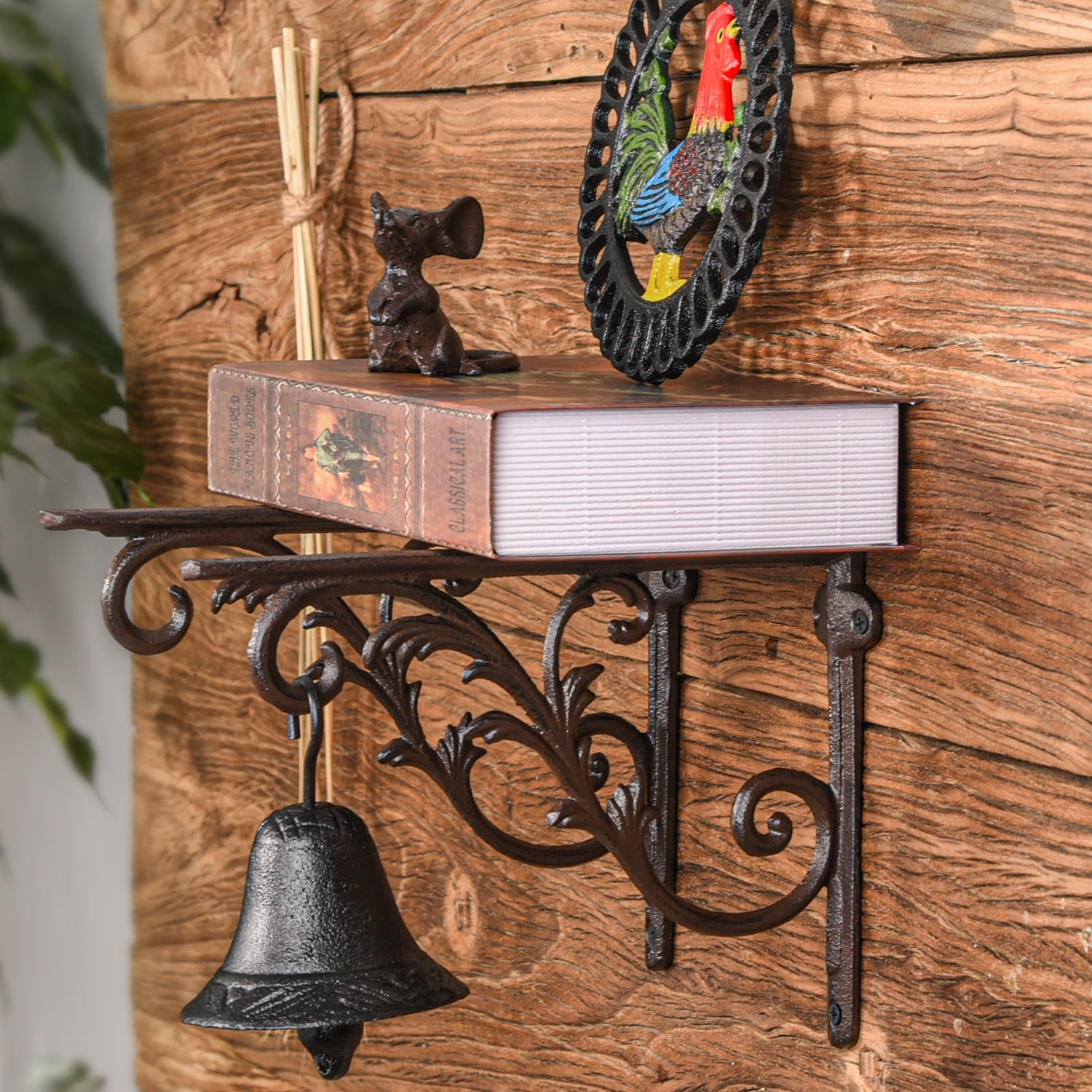 Sungmor Cast Iron Shelf Brackets, 10.3" Wall Hanging Support,Brown, 2-Piece
