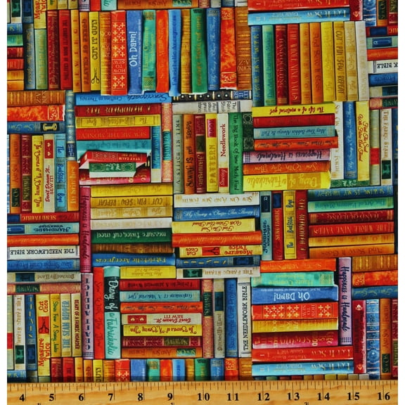 Cotton Sewing Library Books Sew Strong Multicolor Cotton Fabric Print by the Yard (LIBRARY-CD2597-MULTI)