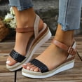 thumbnail image 2 of Rokment Women's Woven Braided Leather Wedge Dressy Sandals Beach Trendy Casual Open Toe Espadrilles Platform Chunky High Heels Comfortable Ankle Strap Walking Summer Shoes for Woman Black Size 6.5, 2 of 9