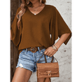 thumbnail image 4 of Blusas de Verano para Mujer, Elegantes, Informales, con Mangas 3/4 y Cuello en V, para Trabajo y Negocios Marrón Oscuro XXL, 4 of 7