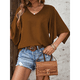 thumbnail image 4 of Blusas de Verano para Mujer, Elegantes, Informales, con Mangas 3/4 y Cuello en V, para Trabajo y Negocios Marrón Oscuro XXL, 4 of 7