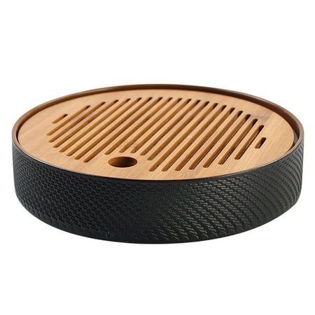 

1Pc Double Layers Teacup Drain Ceramic Tray Home Bamboo Drain Rack Round Tray
