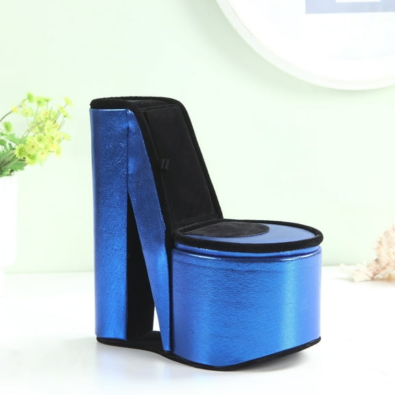 9" Tall Display Jewelry Box,Hidden Storage, High Heel Shoe Design, Blue Velvet