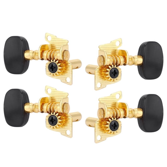 Qiilu 2L2R Bouton Noir Or Style Classique Piquets de Réglage Ukulélé Pièces de Machine Ukulélé DIY, Piquet de Réglage Ukulélé Classique, Pièces Ukulélé