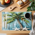 thumbnail image 2 of Coastal Beach Starfish Placemats Set of 12 Blue Green Tropical Palm Tree Wood Grain Place Mats Indoor Wipeable Table Mats Washable Dining Table Placemats for Kitchen Holiday Party Decor 13x19 Inch, 2 of 9