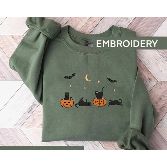 Embroidered Halloween Cats Sweatshirt