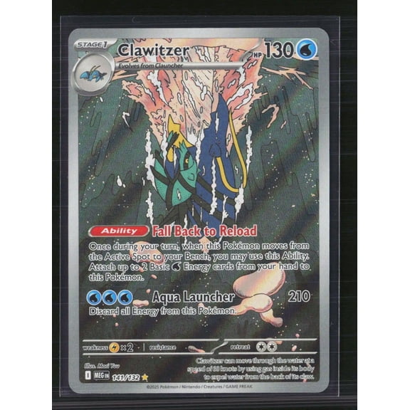 2025 Mega Evolution Clawitzer Holo Secret Rare #141/132 English Pokemon Trading Card