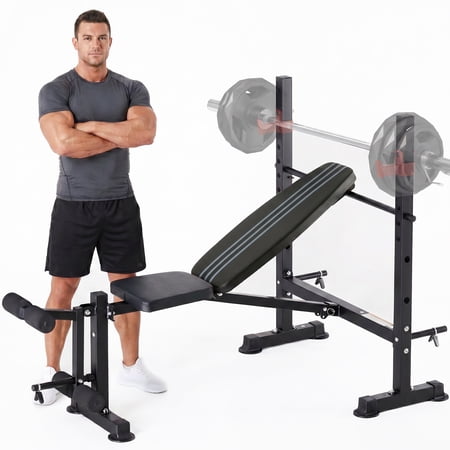 SHOUFTW Adjustable Weight Bench Set, Foldable Bench Press with Leg Developer, 650 LBS Heavy-Duty Space Saving Workout Set for Small Apartments Strength Training Black