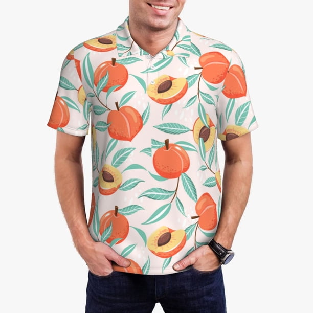 Fotbe Peach Camiseta Polo de Golf para Hombre con Estampado – Camisa Deportiva Transpirable con Cuello Abotonado-Small
