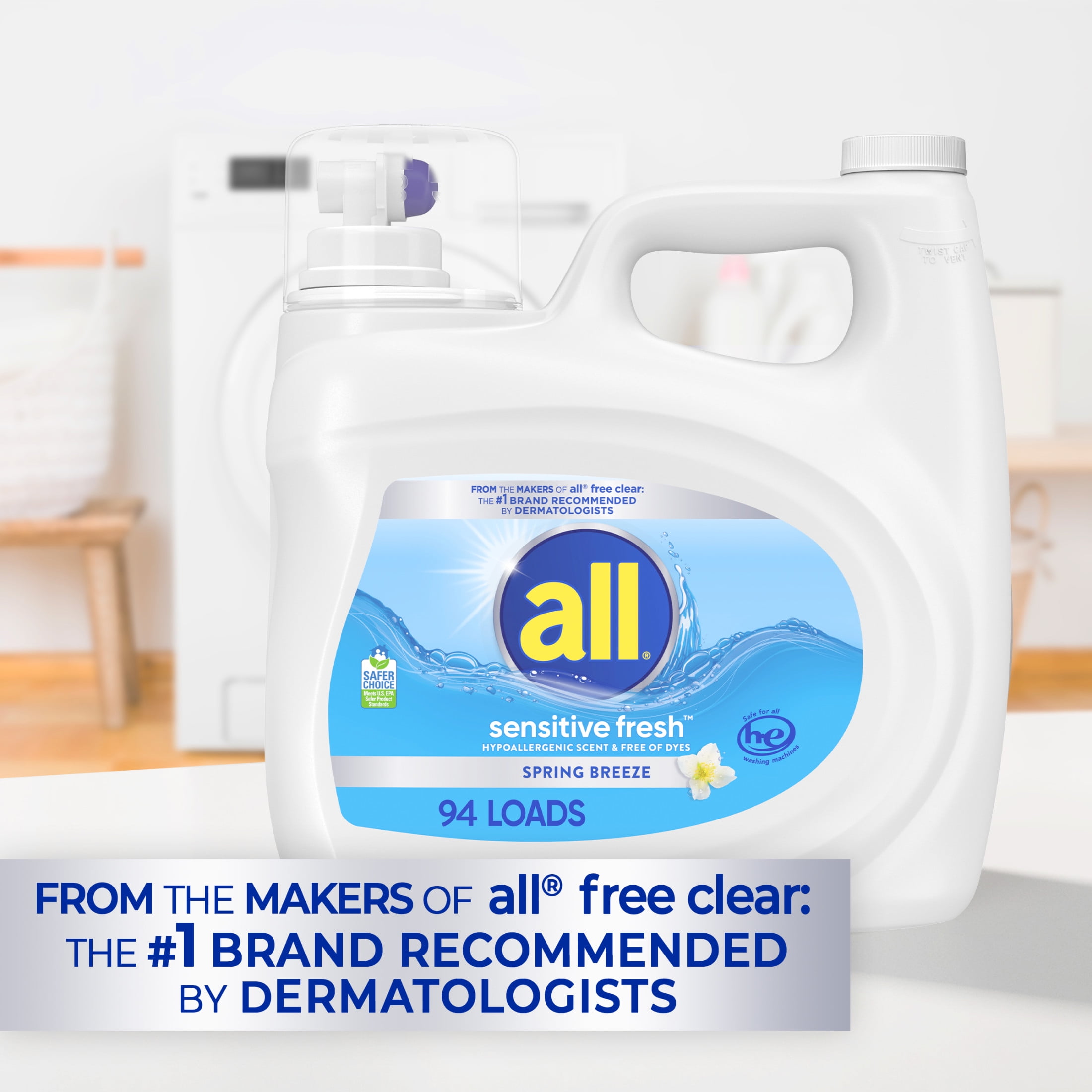 all Sensitive Fresh Liquid Laundry Detergent, Spring Breeze, 118 oz, 94 Loads
