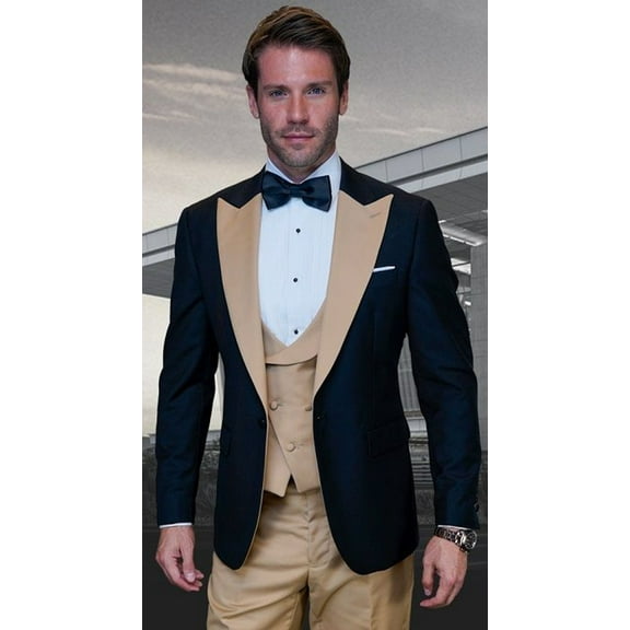 Statement Mens Champagne 3 Piece Modern Fit Designer Tuxedo Arya