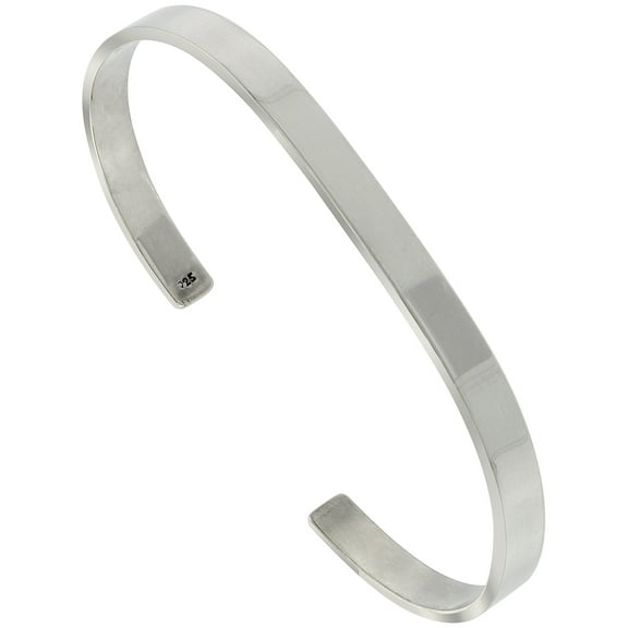 925 Sterling Silver Solid Italian Flat Wire Cuff Bracelet 5mm