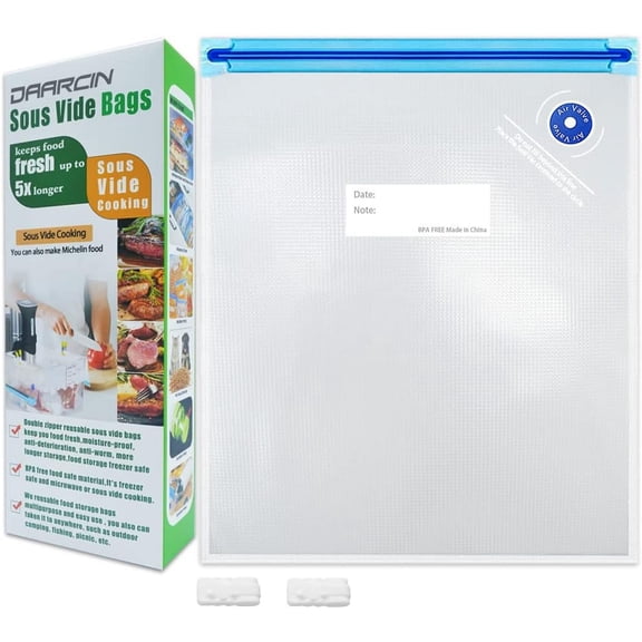 Large Sous Vide Bags 15pcs10.2x13.4in/26 * 34cm BPA Free Reusable Vacuum Sealer Bag Keep Food Fresh with 2 Sealing Clips