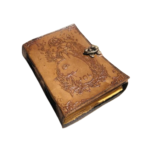 Handmade Leather Journal with Moon & Nature Embossed Design – 5x7 Inch Vintage Deckle Paper Notebook, 200 Pages