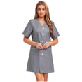 thumbnail image 2 of iiniim Robe de Travail à Manches Courtes pour Femmes Col en V Boutonnée Longueur Genou pour Usage Quotidien Gris TTG, 2 of 7