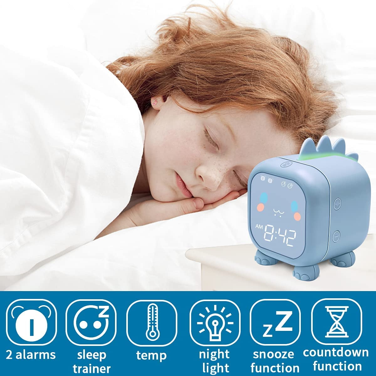 Kids Alarm Clock for Bedroom, Digital Alarm Clock for Kids, Toddler Sleep Training Clock with Night Lights, Bluetooth Digital Alarm Clock, Wake Up Light with USB for Boys Girls Birthday Gifts