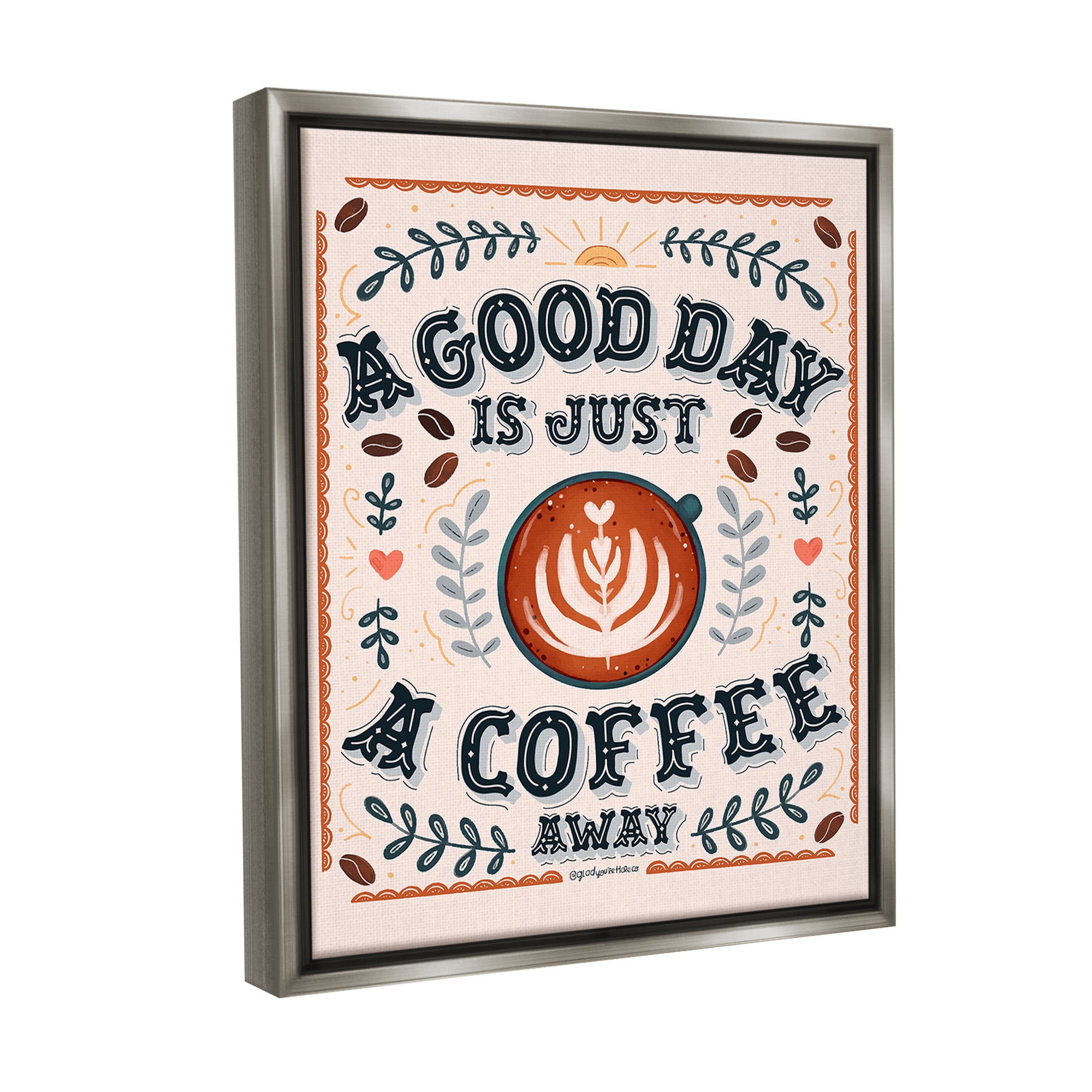 Stupell Industries Good Day A Coffee Away Food & Beverage Painting Gray Floater Framed Canvas Art Print Wall Art, 25 x 31