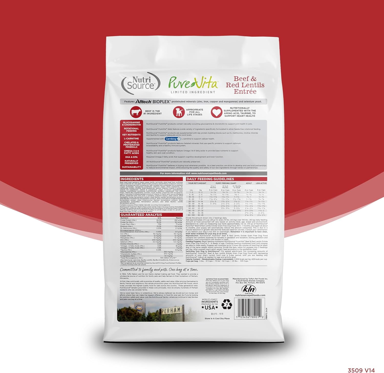 NutriSource PureVita Grain Free All Life Stages Beef & Red Lentils Entree Dog Food 12 lb