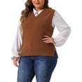 thumbnail image 2 of DARING DIVA Women's Plus Size V Neck Knit Sweater Vest 2X Brown, 2 of 6