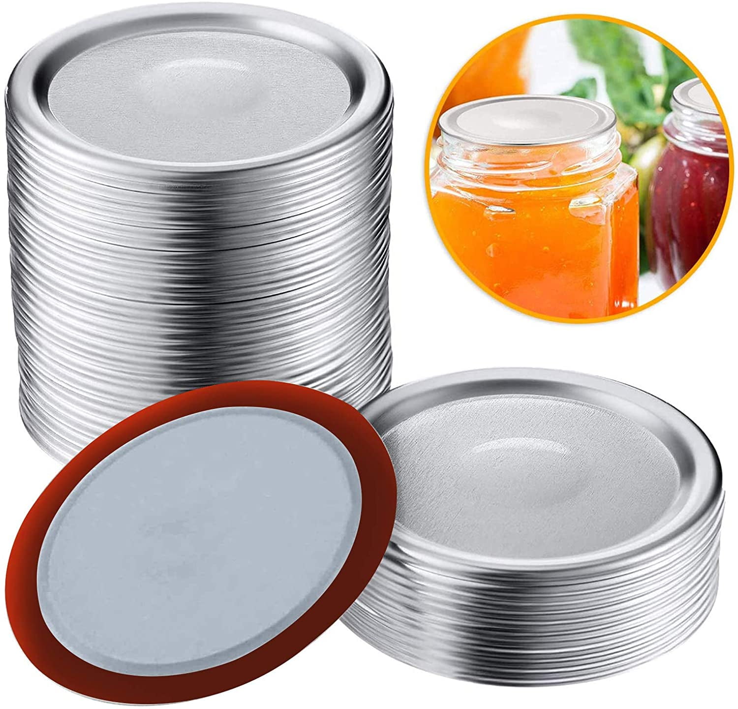 Canning Lids Regular Mouth For Ball/Kerr Jars 24 Count Split-Type Metal Mason Jar Lids with Silicone Seals Silver 