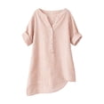 thumbnail image 3 of Endives Women's Linen T-Shirt Stand Color Striped Printed Loose Casual Short Sleeve T Shirt Women's Plus S-5XL Pink, 3 of 7