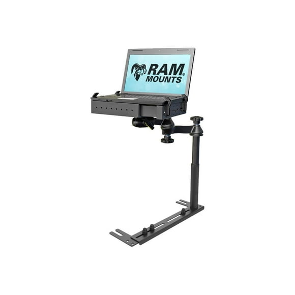 Ram Mounts RAM-VB-196-SW1 Laptop Mount No-Drill (TM) Floor Mount; Universal; Pivoting; Adjustable Height; Powder Coated; Black; Steel; No Drilling