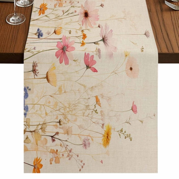 Pastoral Vintage Botanical Table Runner 90 Inches Long, Spring Summer Floral Cotton Linen Table Runners Dresser Scarves, Decorative Fabric Tabletop Scarf Furniture Cover for Home Dinner Party 13"x90"