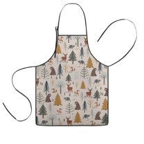 Beige Christmas Forest Animal Pattern Kids Aprons for Girls and Boys,Adjustable Neck Strap Toddler Aprons for Kids Cooking Baking
