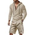 thumbnail image 2 of NAFUU Summer Mens Short Sets Men's 2 Pieces Linen Set Casual Button Up Long Sleeve Hoodies And Shorts Vacation Beach Outfits Stylish Loungewear Sets, 2 of 9